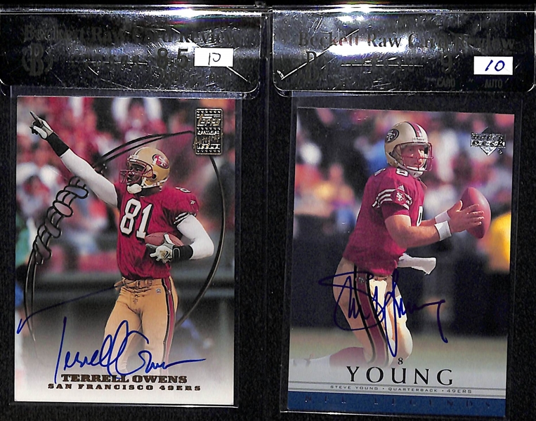 Lot of (2) BGS Graded Hall of Fame Football Autographs - Terrell Owens & Steve Young
