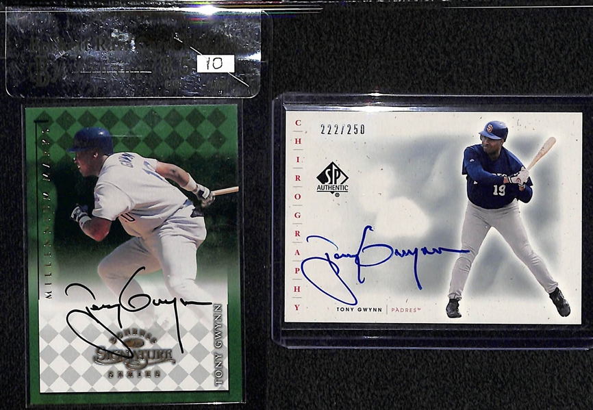 Lot of (2) Tony Gwynn Autograph Cards - 2001 SP Authentic & 1998 Donruss Signature Series BGS 8.5