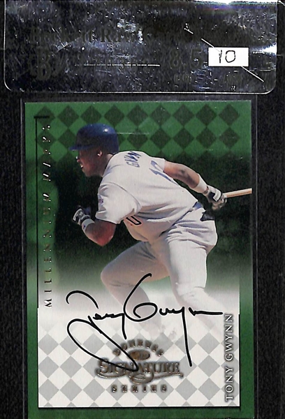 Lot of (2) Tony Gwynn Autograph Cards - 2001 SP Authentic & 1998 Donruss Signature Series BGS 8.5