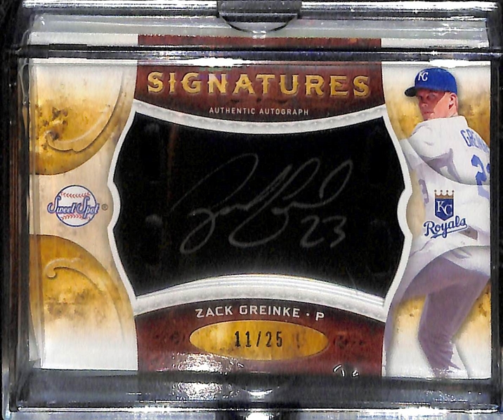 Lot of (3) Superstar Baseball Autographs w. Pete Alonso, Warren Spahn, & Zach Greinke