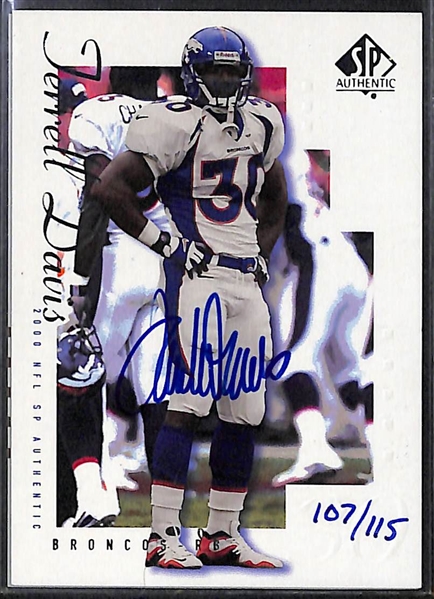 Lot of (3) NFL Superstar Autograph Cards w. Christian McCaffrey, Terell Davis, & Terrell Owens