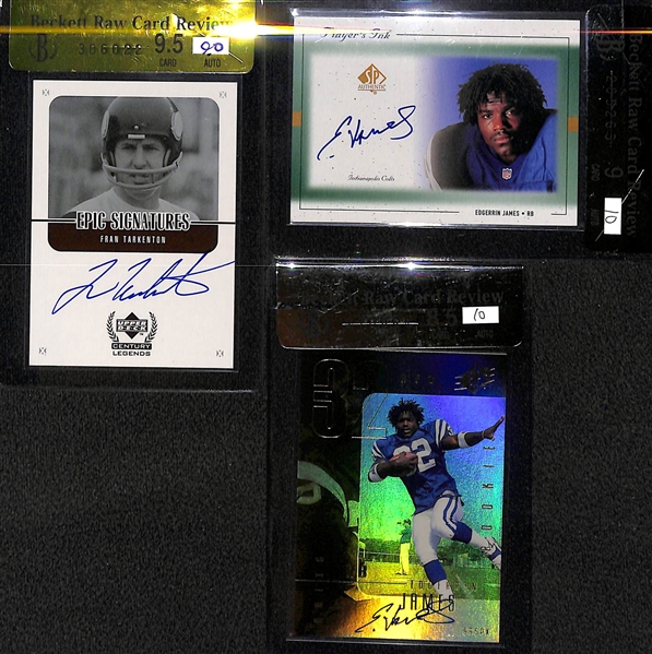 Lot of (3) BGS Graded NFL Hall of Fame Autograph Cards w. Fran Tarkenton & Edgerrin James