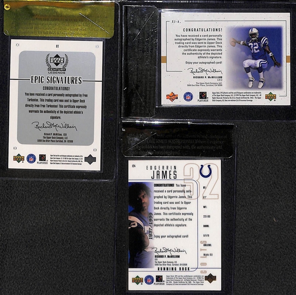 Lot of (3) BGS Graded NFL Hall of Fame Autograph Cards w. Fran Tarkenton & Edgerrin James