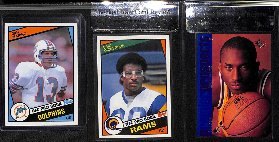 Lot of (3) Sports HOFer Rookie Cards w. 1984 Dan Marino, 1984 Eric Dickerson BGS 8.5, & 1996 SP Kobe Bryant BGS 9