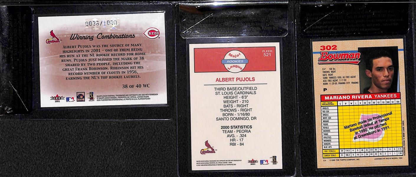 Lot of (3) Graded Baseball Hall of Fame Rookie Cards w. Albert Pujols & Mariano Rivera