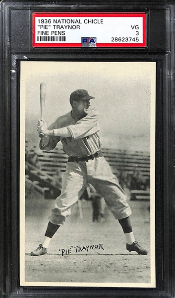 Lot of (3) 1930s Graded Oversized Baseball Cards w. Pie Traynor, Casey Stengel & Melvin Ott