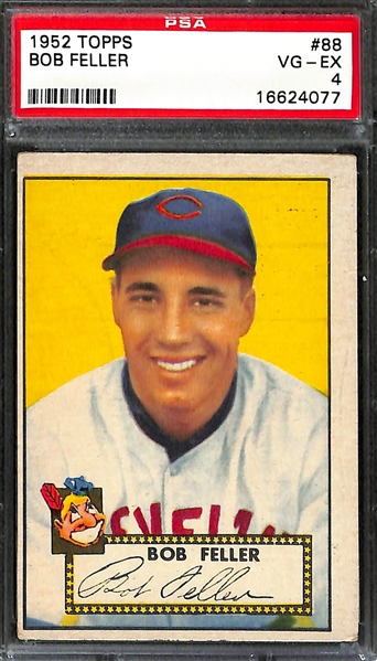 Lot of (2) 1952 Topps Baseball Hall of Fame Graded Cards w. Warren Spahn & Bob Feller