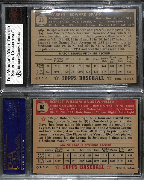 Lot of (2) 1952 Topps Baseball Hall of Fame Graded Cards w. Warren Spahn & Bob Feller
