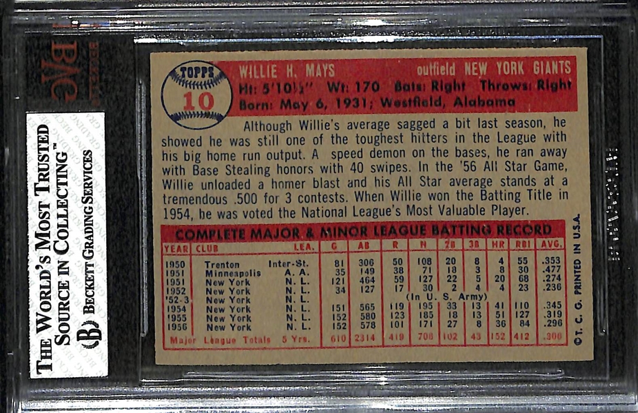 1957 Topps Baseball Willie Mays #10 BVG 6.5