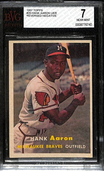 1957 Topps Baseball Hank Aaron #20 Reversed Negative BVG 7