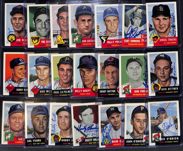 Lot of (21) 1953 Topps Archives Hand Signed Autograph Cards w. Virgil Trucks & Curt Simmons