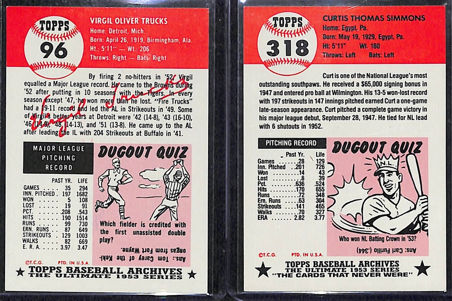 Lot of (21) 1953 Topps Archives Hand Signed Autograph Cards w. Virgil Trucks & Curt Simmons