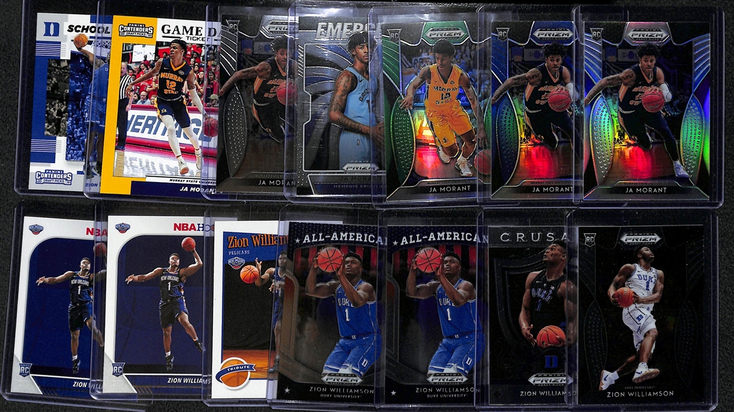 Lot of (14) Ja Morant and Zion Williamson Rookie Cards - Prizm, Prizm Draft Picks, & Hoops