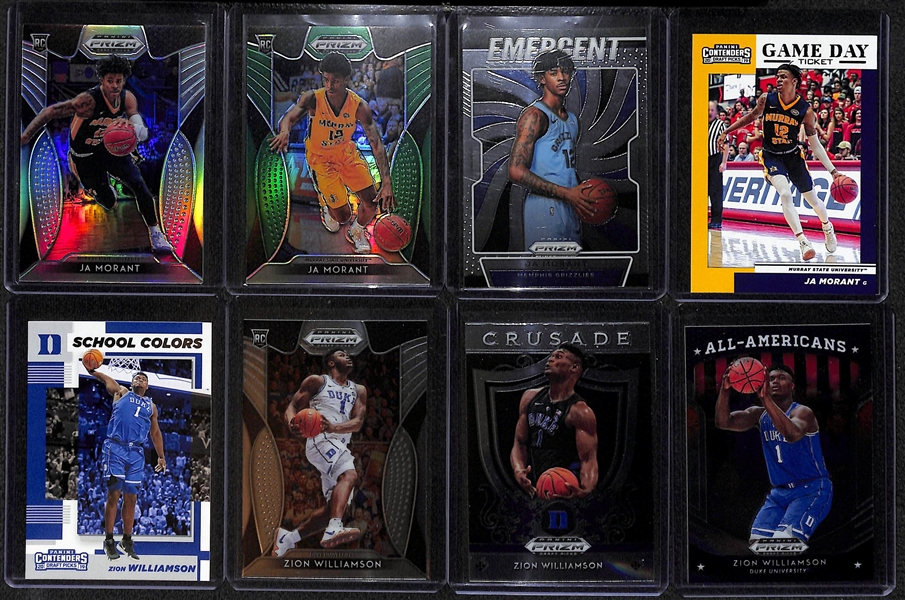 Lot of (14) Ja Morant and Zion Williamson Rookie Cards - Prizm, Prizm Draft Picks, & Hoops