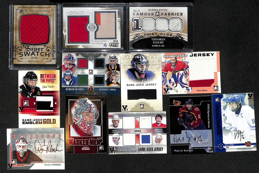 Lot of (12) Hockey Memorabilia Cards and Short Prints w. Brett Hull, Jonathan Quick & Carey Price