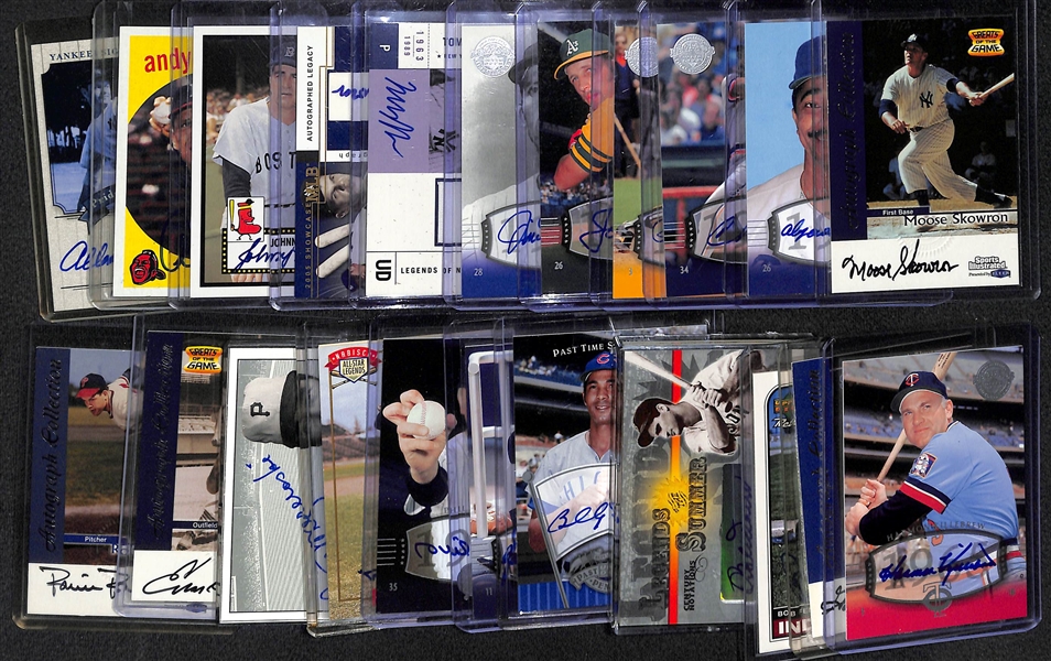 Lot of (22) Retired MLB Player Autograph Cards w. Gary Carter, Bob Feller & Harmon Killebrew