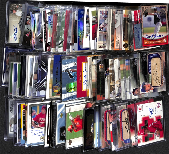 Lot of (65) Certified Baseball Autograph Cards w. Sutton, Martinez, Abrue & Burrell