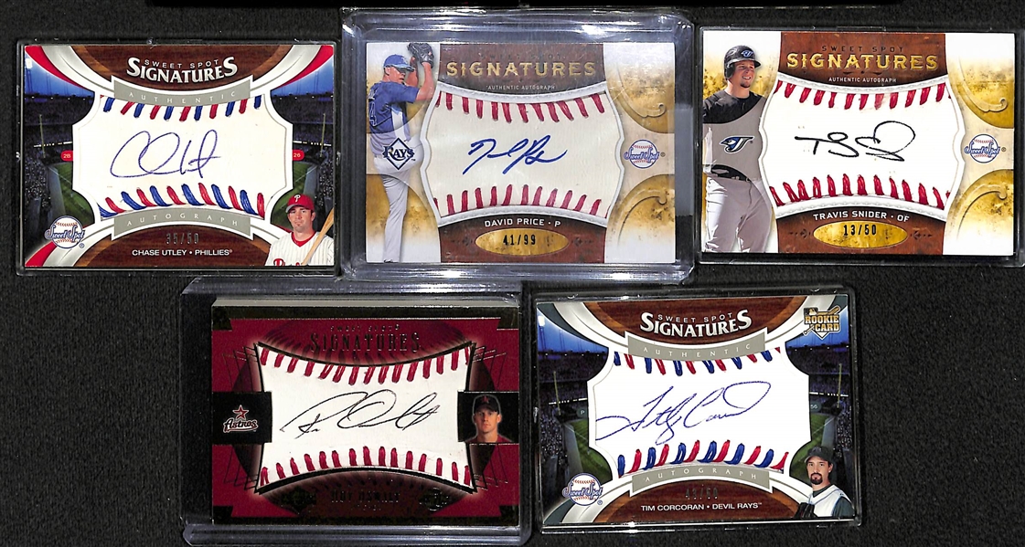 Lot of (13) Sweet Spot and Exquisite Collection Dual Autograph Baseball Cards w. Utley, Price, Snider & Oswalt