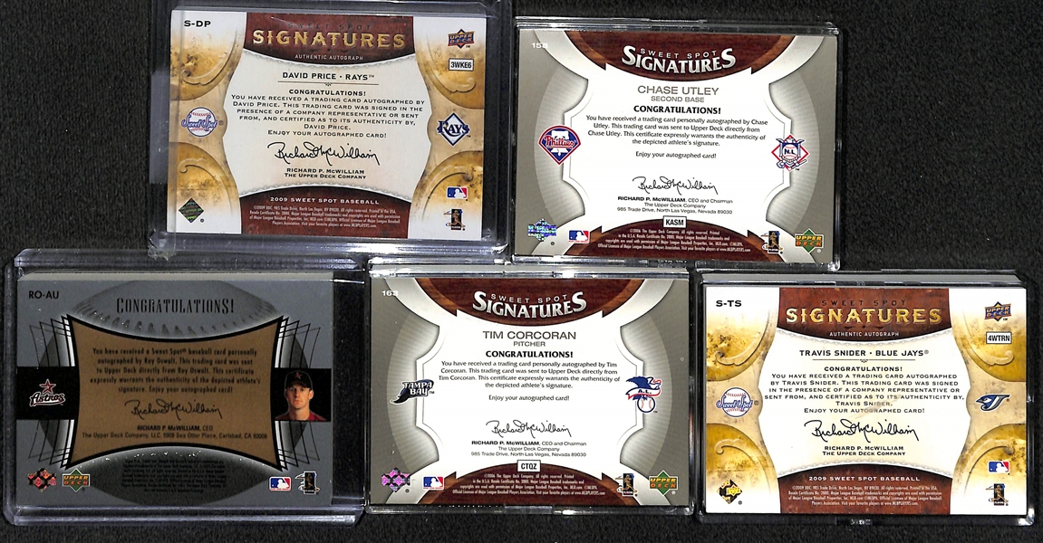 Lot of (13) Sweet Spot and Exquisite Collection Dual Autograph Baseball Cards w. Utley, Price, Snider & Oswalt