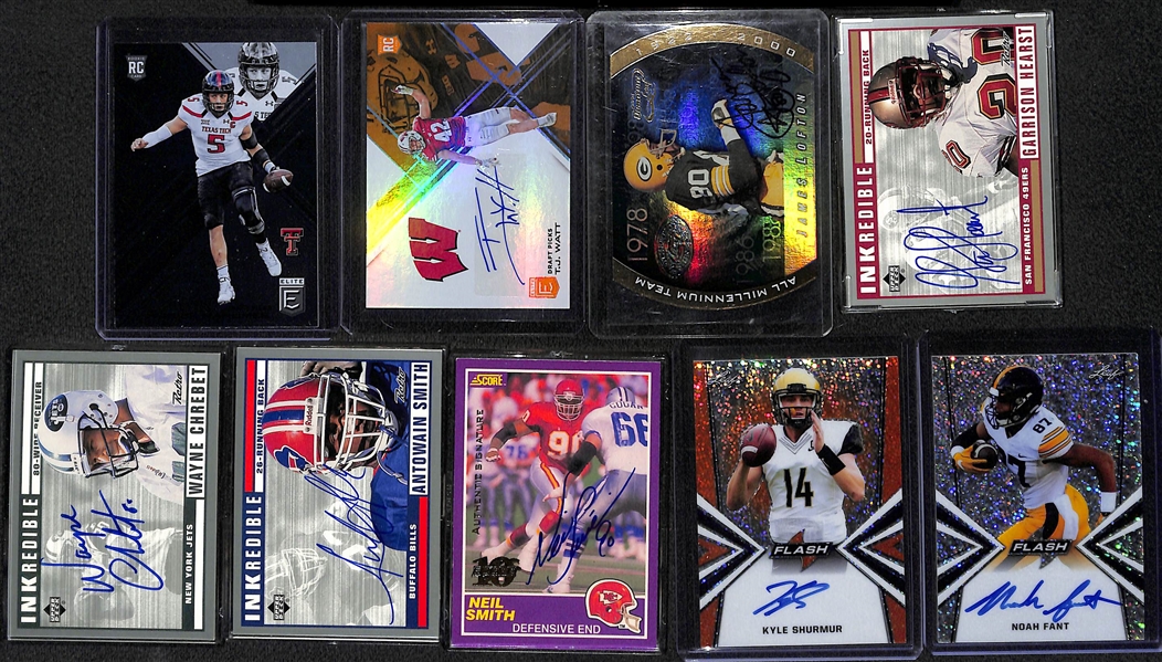 Patrick Mahomes Elite Draft Picks Rookie and Lot of (19) Football Autograph Cards w. T.J. Watt, James Lofton & Noah Fant