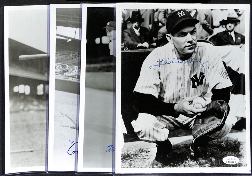 Lot of (4) Baseball Autograph Photos w. Bill Dickey (JSA), Vernon, Lavagetto & Lemon