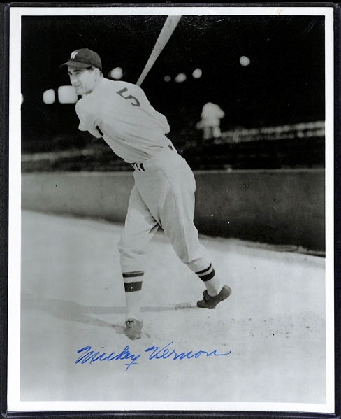Lot of (4) Baseball Autograph Photos w. Bill Dickey (JSA), Vernon, Lavagetto & Lemon
