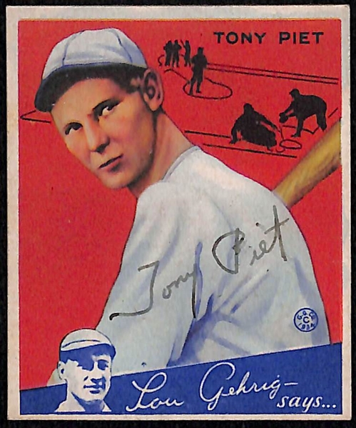 Signed 1934 Goudey Tony Piet #8- Includes JSA Letter of Authenticity