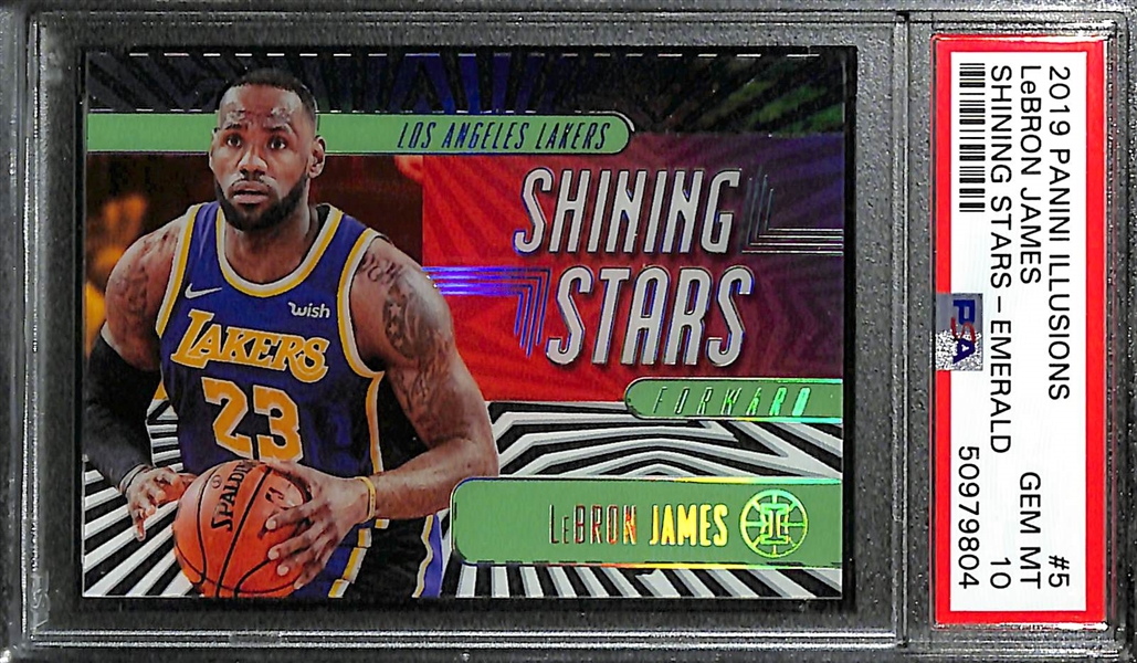2018-19 Prizm Emergent Trae Young Rookie PSA 10 & 2019 Illusions Lebron James Shining Stars Emerald PSA 10