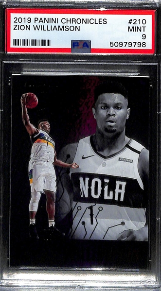 Lot of (3) 2019 Zion Williamson Rookies - Chronicles Hometown Heroes PSA 10, Prizm Draft Red #1 PSA 9, Chronicles Essentials #210 PSA 9