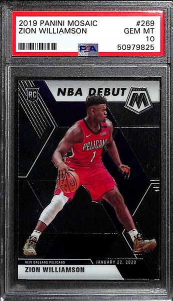 Lot of (2) 2019 Zion Williamson Rookies - Panini Mosaic #269 PSA 10 and Donruss Optic My House #15 PSA 10