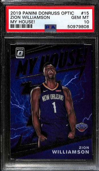 Lot of (2) 2019 Zion Williamson Rookies - Panini Mosaic #269 PSA 10 and Donruss Optic My House #15 PSA 10