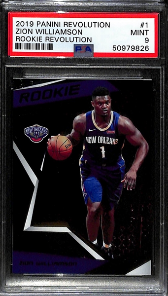 Lot of (2) 2019 Zion Williamson Panini Revolution Rookies - Shock Wave #21 PSA 10 & Rookie Revolution #1 PSA 9