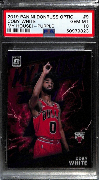 (3) Basketball Rookies - 2018 Prizm Phenoms #21 PSA 9, 2019 Optic Coby White My House Purple #9 PSA 10, 2019 Mosaic Coby White #264 PSA 10