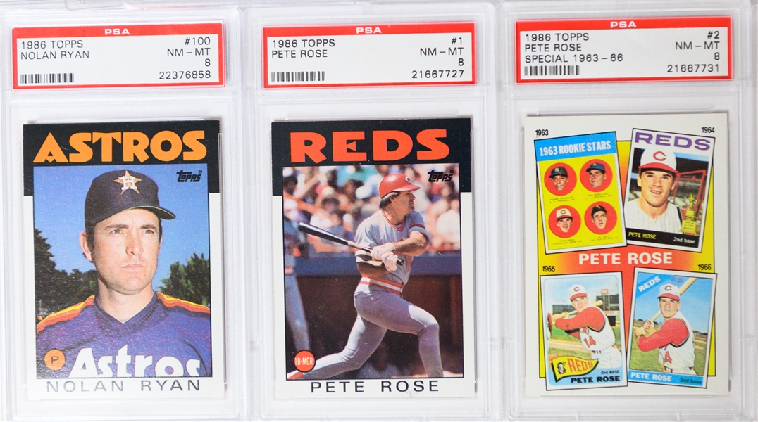 Lot of (45) 1986 Topps PSA Graded Cards Including (39) PSA 9 Cards w. Pete Rose #741 PSA 9