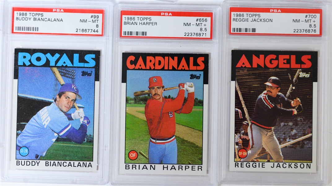 Lot of (45) 1986 Topps PSA Graded Cards Including (39) PSA 9 Cards w. Pete Rose #741 PSA 9