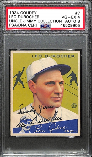 Signed 1934 Goudey Leo Durocher (HOF) #7 Graded PSA 4 (Auto Grade 8) w. Uncle Jimmy Collection, d. 1991