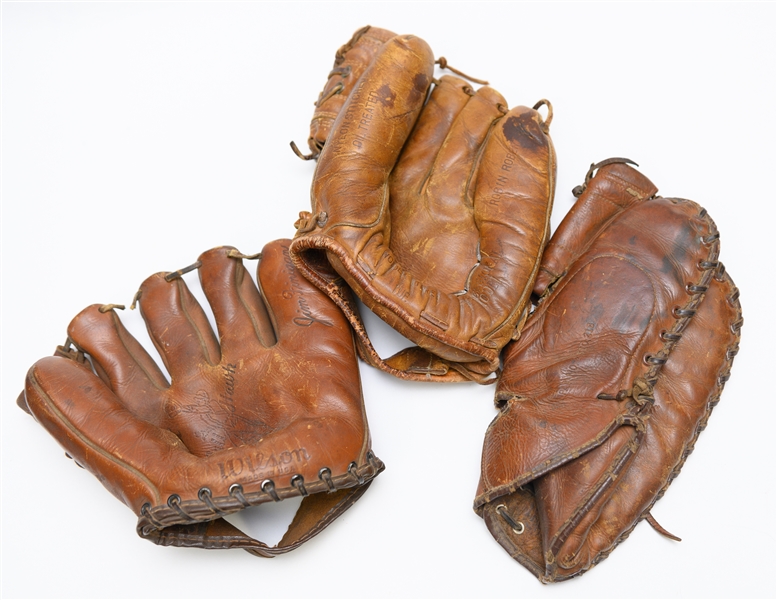 Lot of (3) Vintage Baseball Gloves w. Robin Roberts