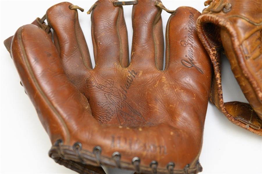 Lot of (3) Vintage Baseball Gloves w. Robin Roberts