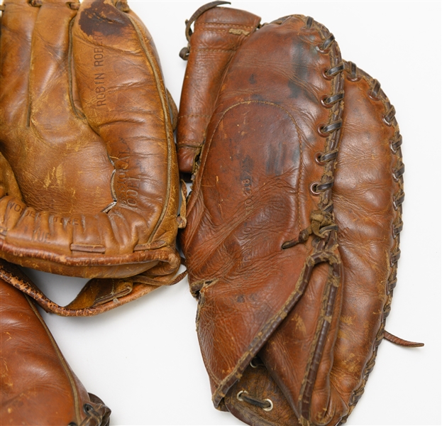 Lot of (3) Vintage Baseball Gloves w. Robin Roberts