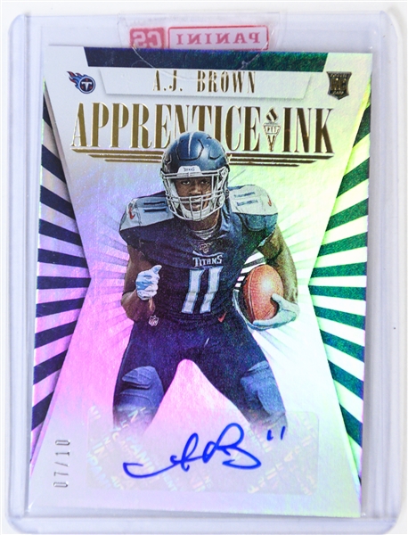 Lot of (4) Autograph Cards - 2019 AJ Brown Apprentice Ink Auto Card #7/10 & (3) Miles Sanders Autograph Cards w. Freshman Fabric #2/5