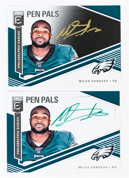 Lot of (4) Autograph Cards - 2019 AJ Brown Apprentice Ink Auto Card #7/10 & (3) Miles Sanders Autograph Cards w. Freshman Fabric #2/5