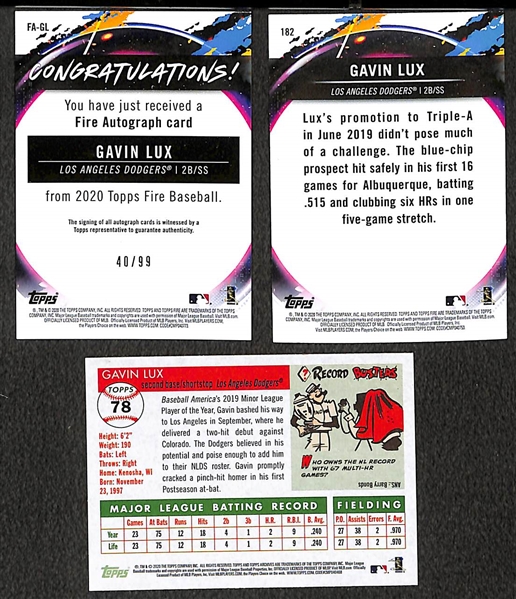 Lot of (73) Current Era Baseball Stars & Rookies Cards w. 2020 Topps Certified Gavin Lux Rookie Autograph Card #40/99