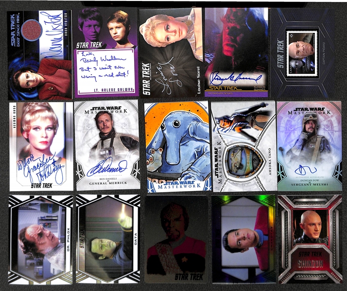Lot of (15) Star Trek & Star Wars Autograph & Insert Cards w. Nana Visitor Auto Relic Card