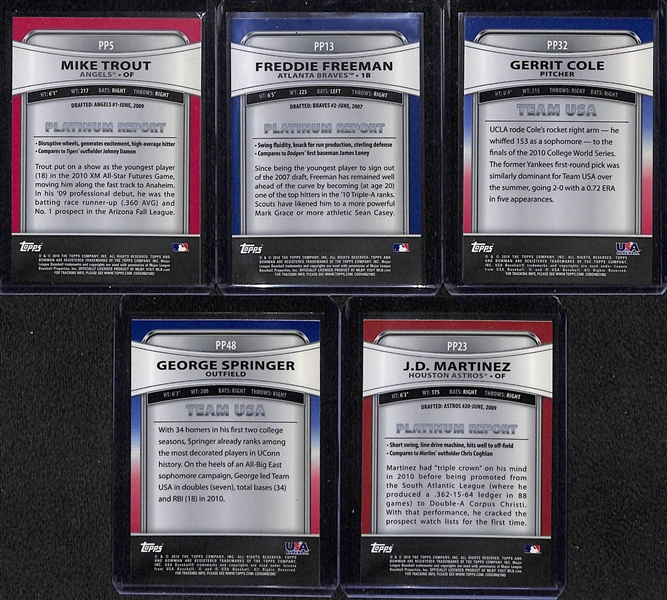 2010 Bowman Platinum Prospect/Rookie Card Set of 50 (Inc. Mike Trout, Freddie Freeman, & Gerritt Cole)