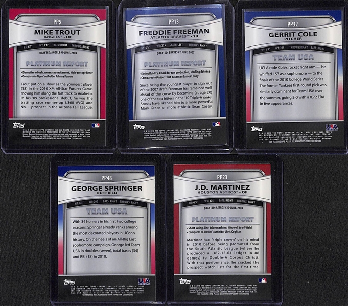 2010 Bowman Platinum Prospect/Rookie Card Set of 50 (Inc. Mike Trout, Freddie Freeman, & Gerritt Cole)