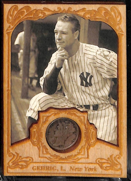 Lot of (3) Baseball Cards: 2018 Leaf Leo Durocher Cut Autograph, Lefty Grove Signed Custom Card (SGC Sticker), and Custom Lou Gehrig Wood Card w. Coin