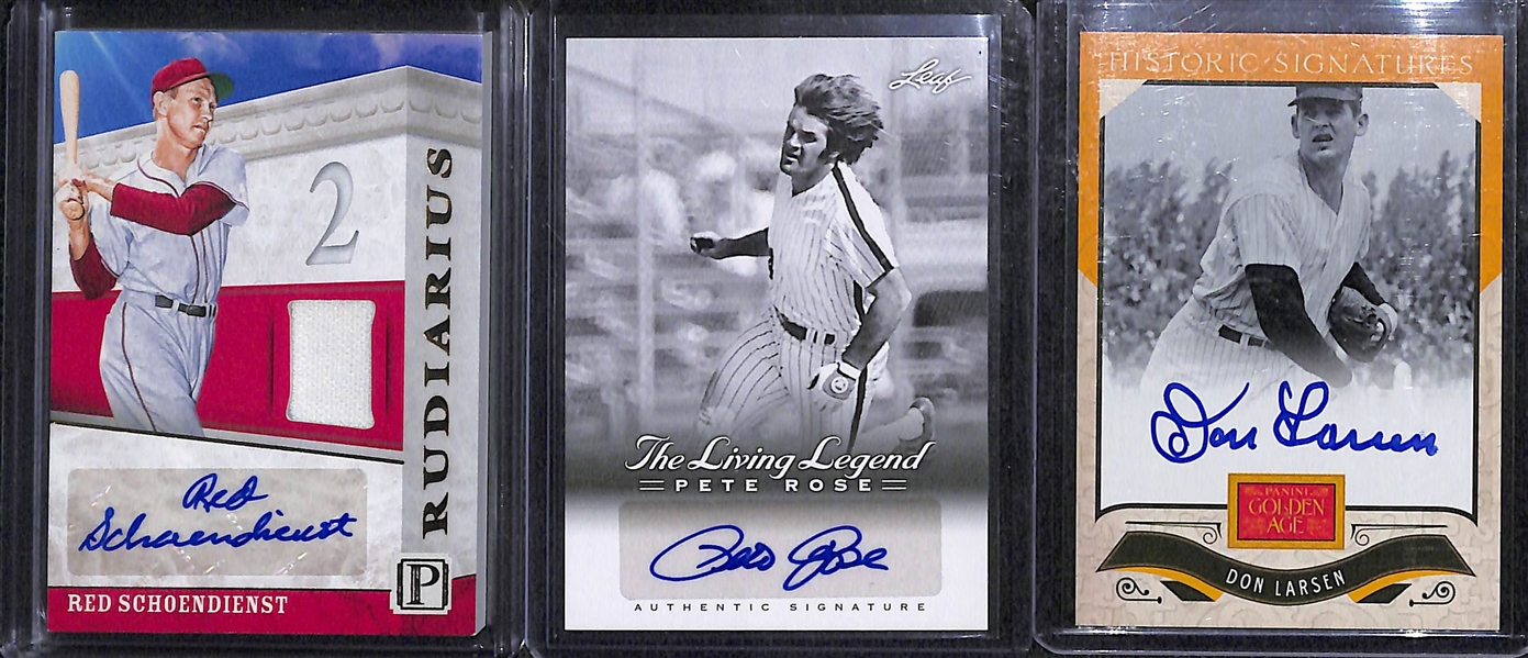 (9) Autographed Baseball Cards: Schoendienst, Rose, Larsen, Palmer, Eckersley, Friend, Branca, Thomson, Sutter/Eckersley