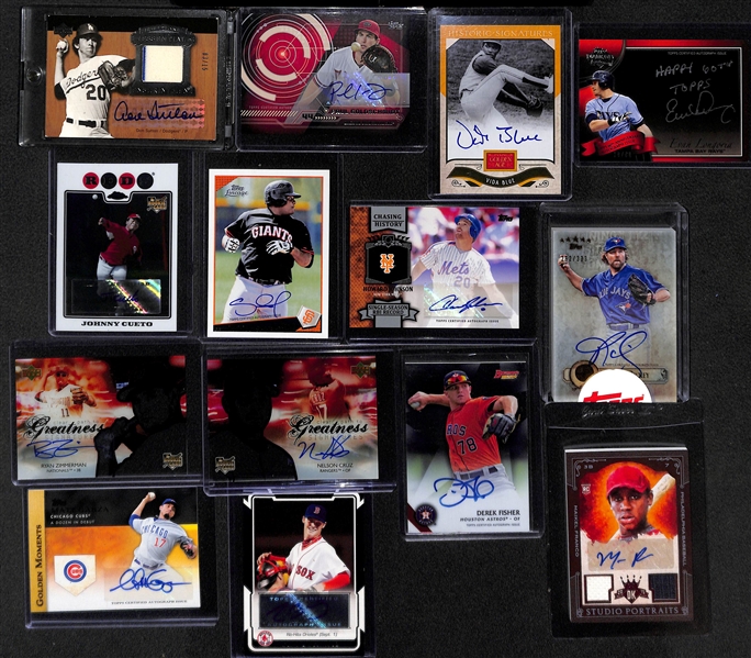 (14) Autographed Baseball Cards: D. Sutton, Paul Goldschmidt, V. Blue, Longoria, Cueto, Sandoval, H. Johnson, RA Dickey, R. Zimmerman, +