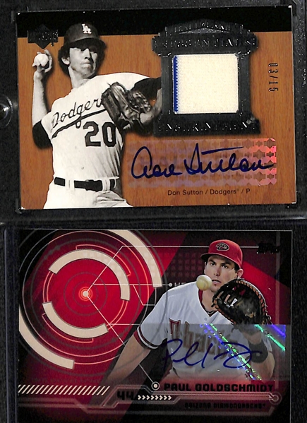 (14) Autographed Baseball Cards: D. Sutton, Paul Goldschmidt, V. Blue, Longoria, Cueto, Sandoval, H. Johnson, RA Dickey, R. Zimmerman, +