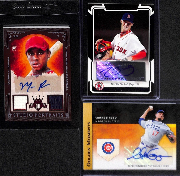(14) Autographed Baseball Cards: D. Sutton, Paul Goldschmidt, V. Blue, Longoria, Cueto, Sandoval, H. Johnson, RA Dickey, R. Zimmerman, +